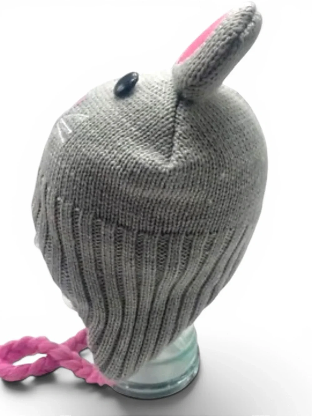Mouse Cosplay Beanie Hat Gray Pink Fleece Lined Braided Earflap Kawaii Harajuku